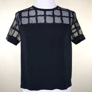 Forever 21 Black Mesh Sheer Top Blouse Size S 4 6 Check Dressy Y2K Formal Cute